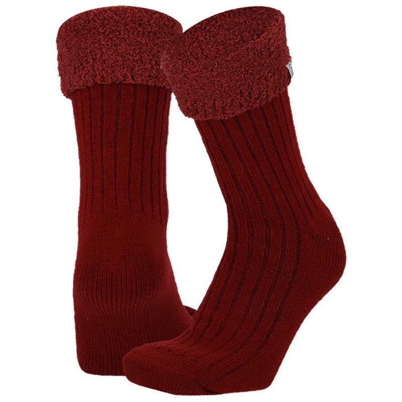 Zijaanzicht Apollo viscose huissokken burgundy toont de elastische boord en rijke kleur