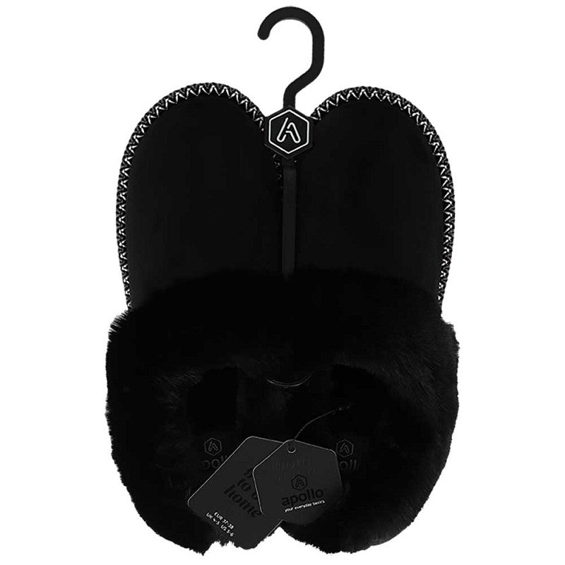 Apollo Dames Home Sloffen Teddy Zwart– zachte sloffen voor thuis