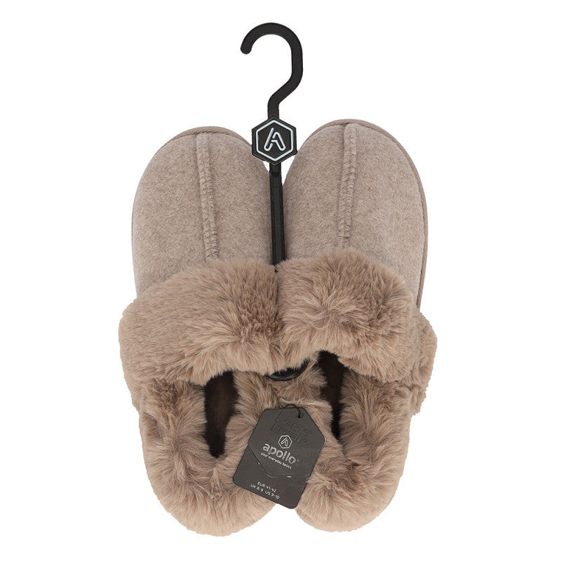 Bovenaanzicht Apollo dames instap sloffen van bont en vilt met elegante afwerking