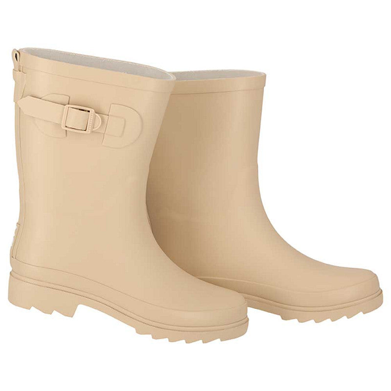 Zijaanzicht XQ dames regenlaarzen toont de waterdichte rubber constructie en belt