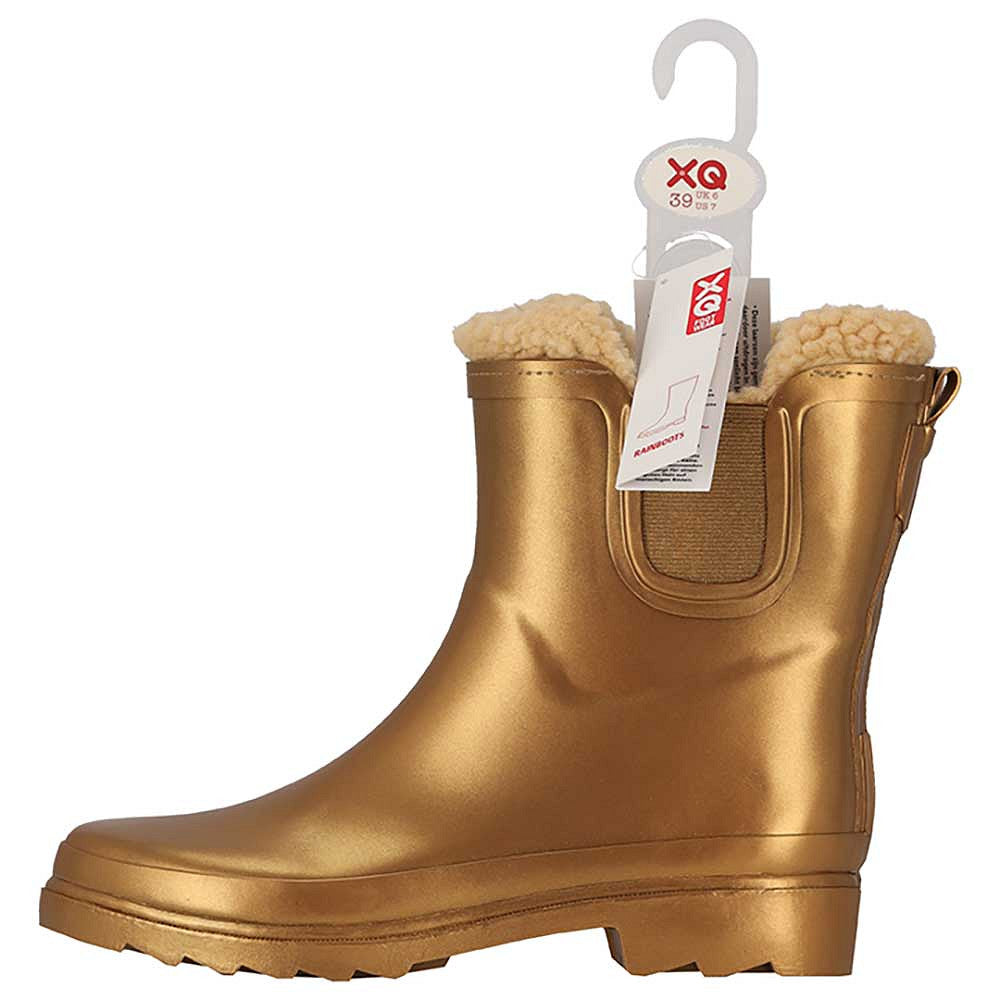 XQ dames chelsea regenlaarzen met bontje in goud metallic