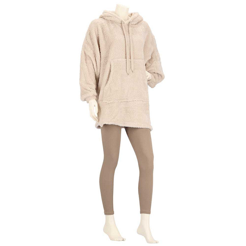 Beige dames hoodie voor herfst en winter, comfortabel en warm, perfect te combineren met teddy slippers