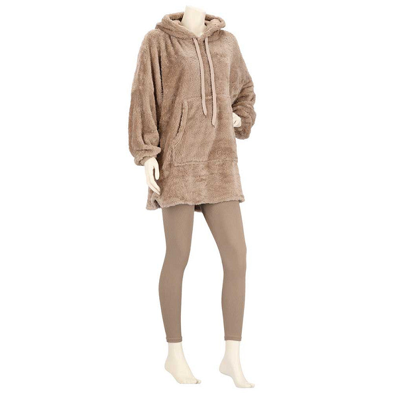 Taupe dames hoodie voor herfst en winter, comfortabel en warm, perfect te combineren met teddy slippers