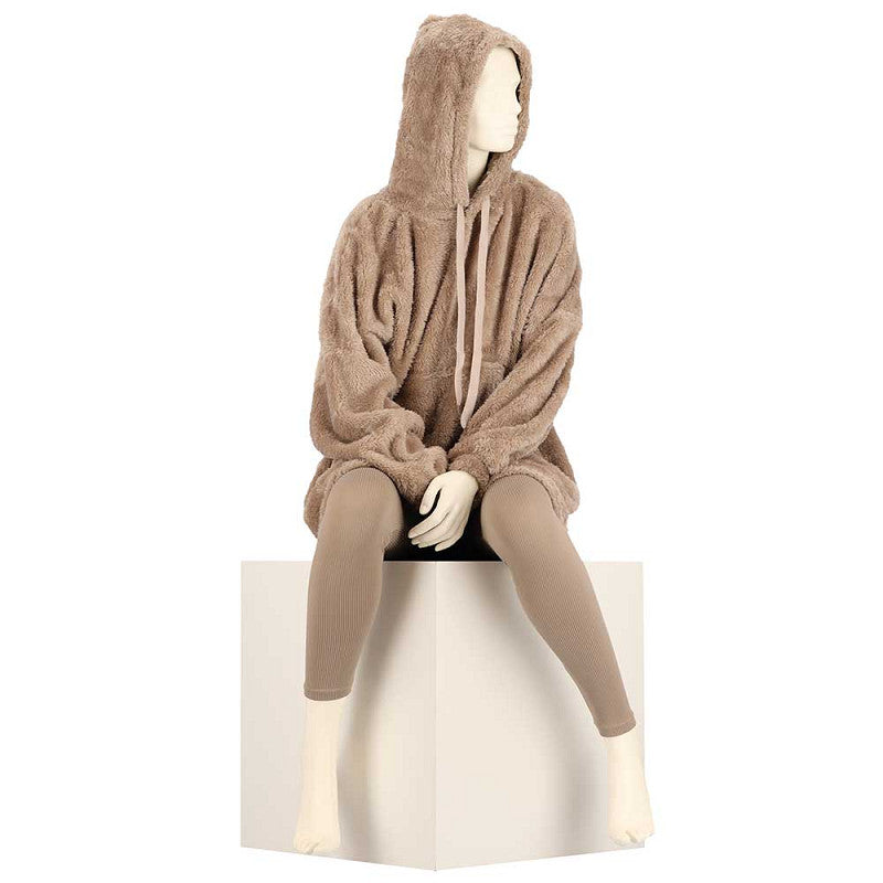 Taupe dames hoodie voor herfst en winter, comfortabel en warm, perfect te combineren met teddy slippers