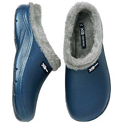 "XQ tuinklompen dames navy blauw met bontvoering, lichtgewicht instapmodel voor tuin en buitenwerk"