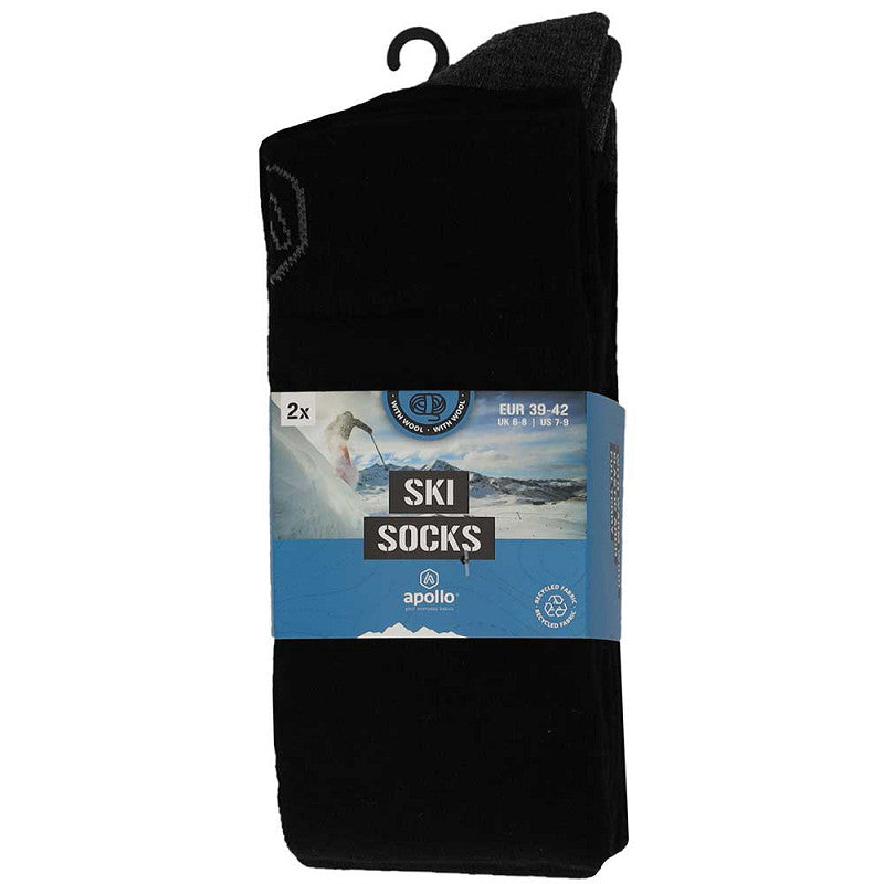 Voordeelverpakking Apollo skisokken zwart 2 paar voor volwassenen