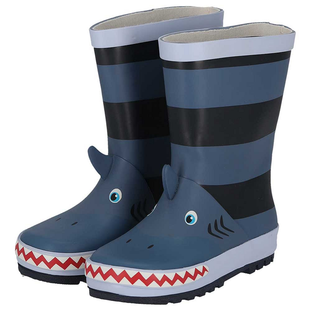 XQ kids rubber regenlaarzen met stoer haaidesign in blauwe tinten