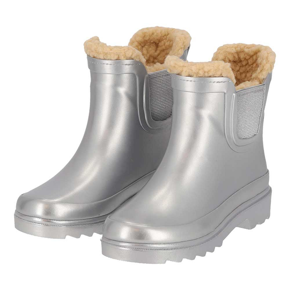 XQ kinder chelsea regenlaarzen met teddyvoering in zilver metallic, zijaanzicht