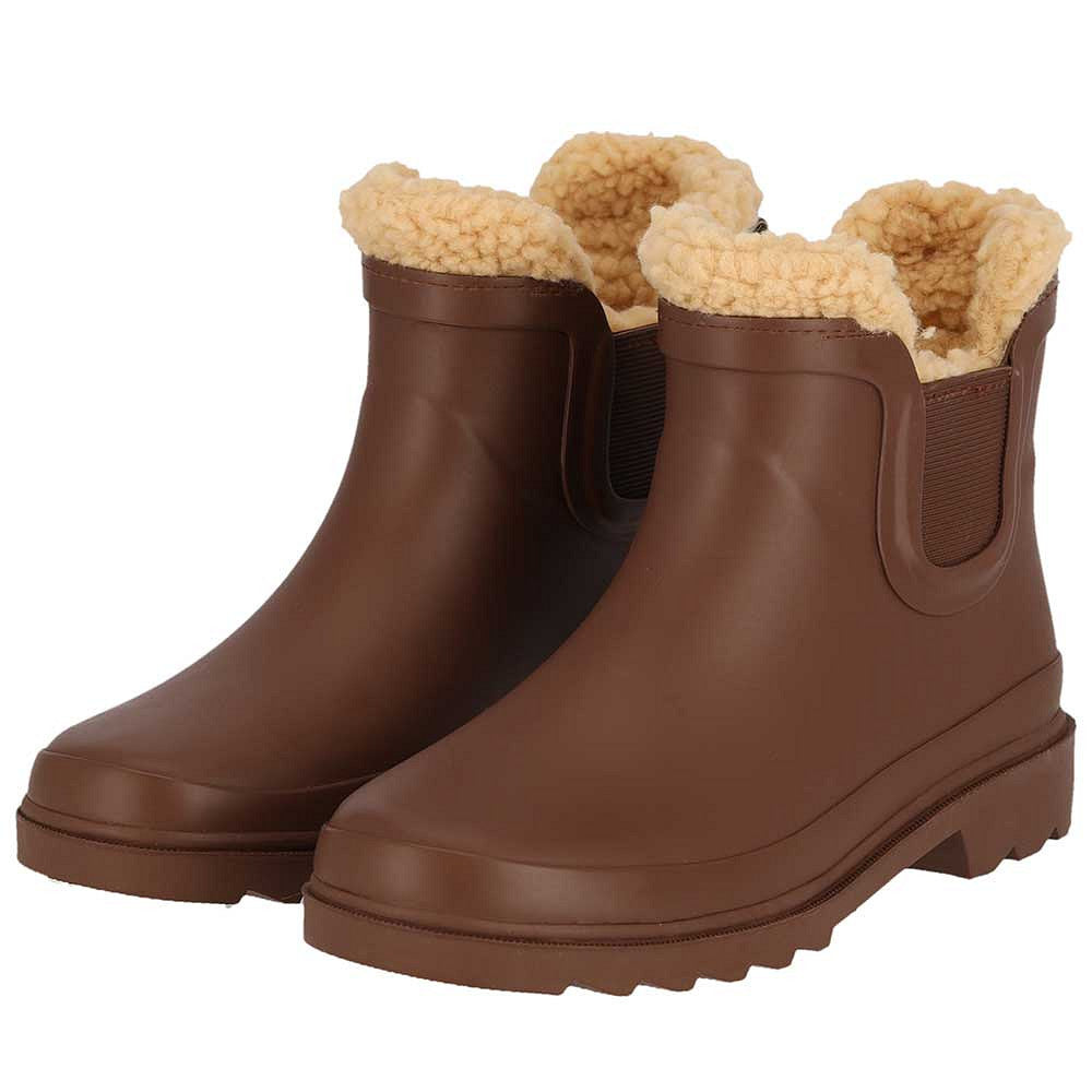 XQ kinder chelsea regenlaarzen met teddyvoering in bruin, zijaanzicht