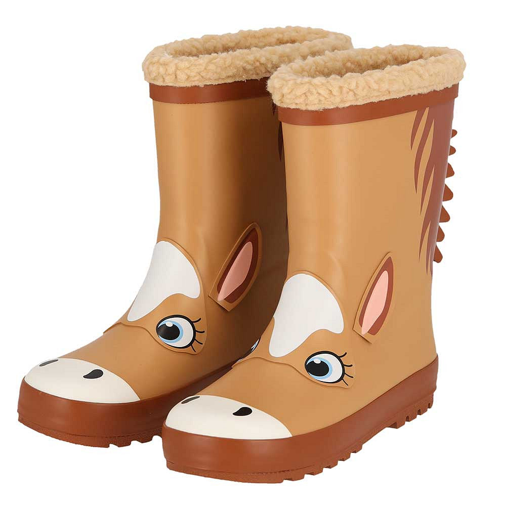 XQ kinder regenlaarzen 3D dieren met voering in paard, zijaanzicht