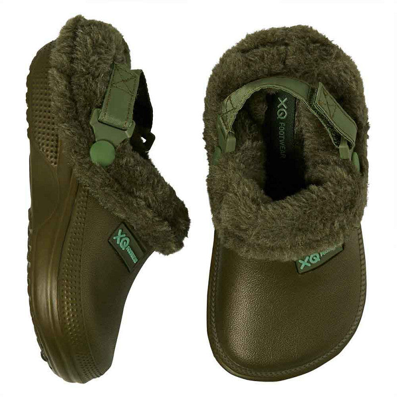 Zijaanzicht XQ kinderklompen groen met bontje