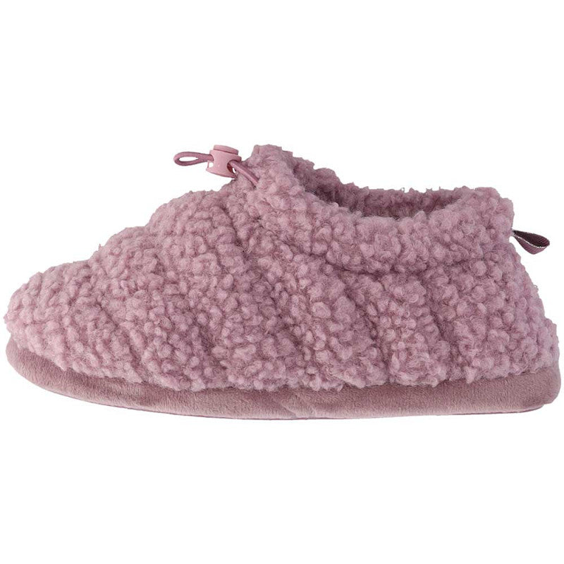 Zijaanzicht Apollo teddy huissloffen kinderen toont het warme fluffy materiaal in roze