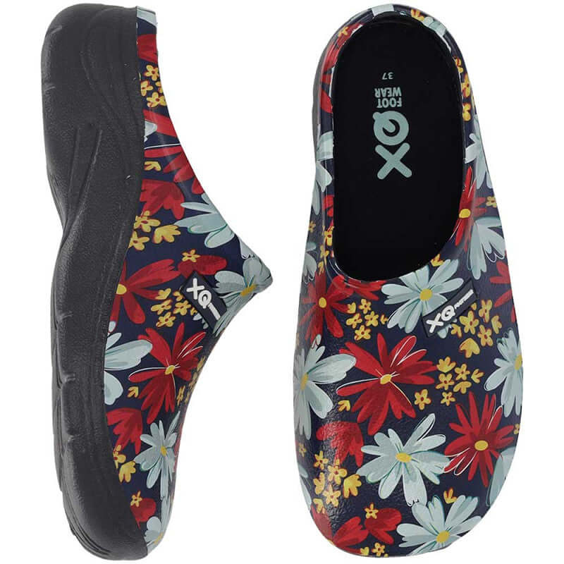 Detail van lichtgewicht EVA XQ tuinschoenen voor dames met bloemenprint