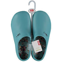 Antislip zool en zijkant van blauwe XQ dames tuinklomp