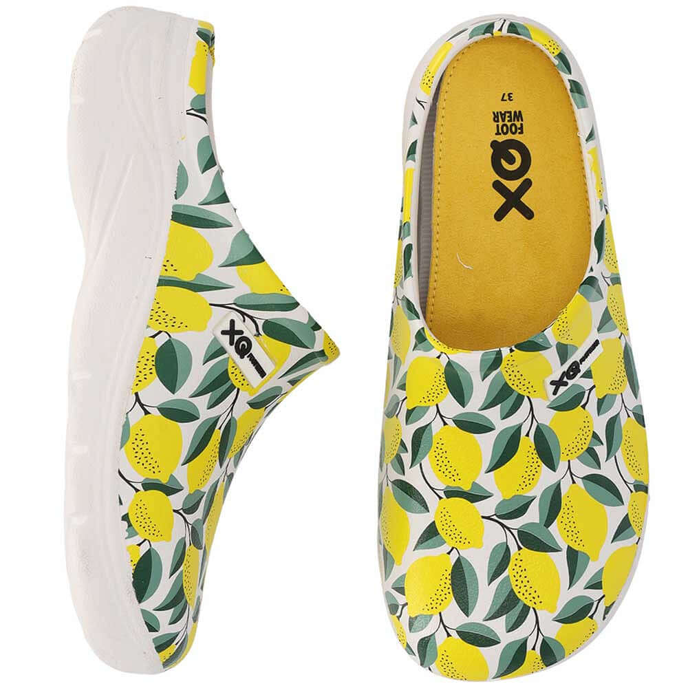 XQ Dames tuinklompen met vrolijke citrusvruchtenprint