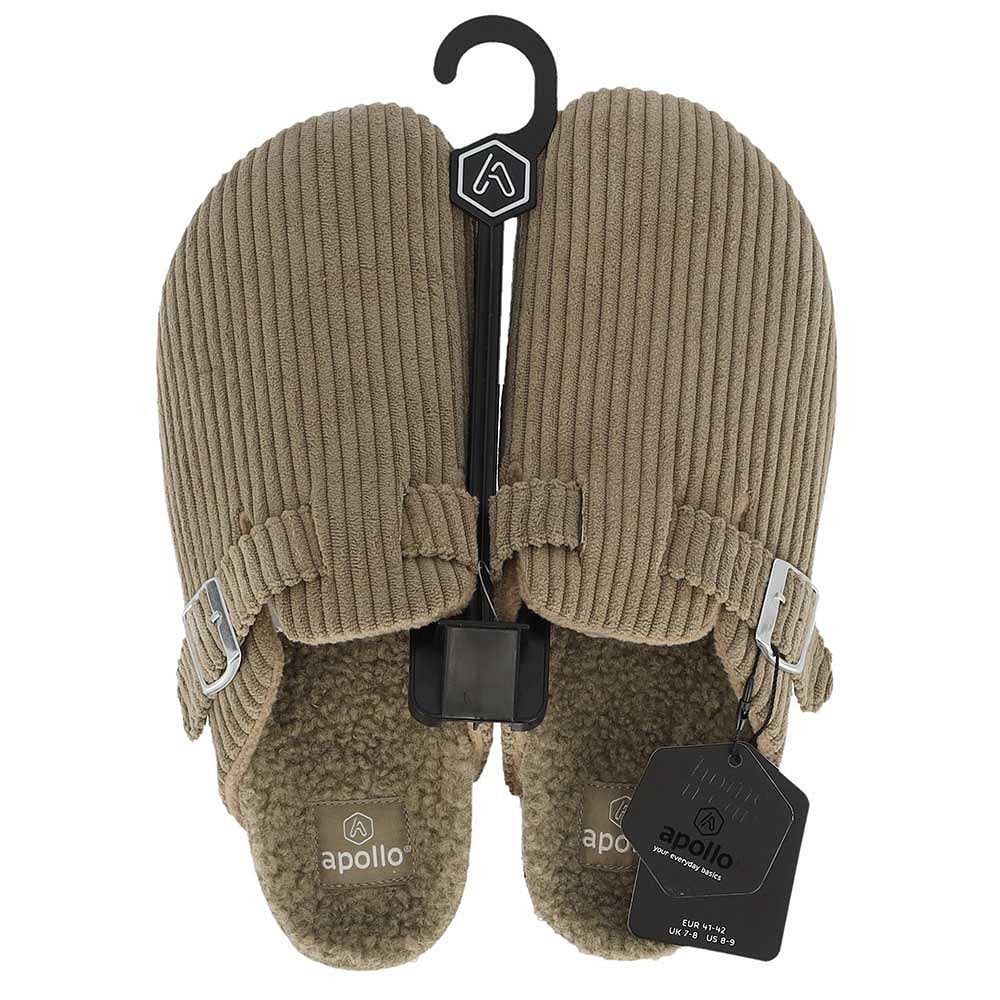 Apollo sloffen heren corduroy met gesp in taupe