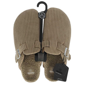 Apollo sloffen heren corduroy met gesp in taupe