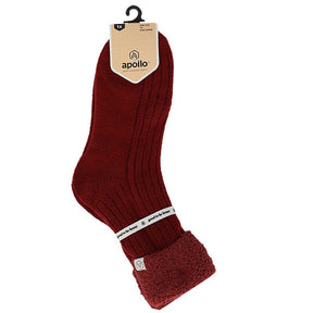 Apollo dames viscose huissokken in burgundy kleur met zijdezachte textuur en elegante uitstraling