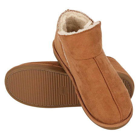 Zijaanzicht Apollo boots sloffen dames toont het elegante hoge model en suede afwerking