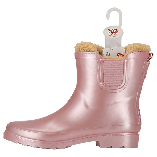 XQ dames chelsea regenlaarzen met bontje in roze metallic