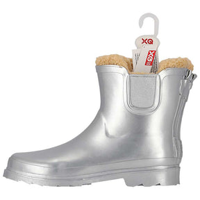 XQ dames chelsea regenlaarzen met bontje in zilver metallic