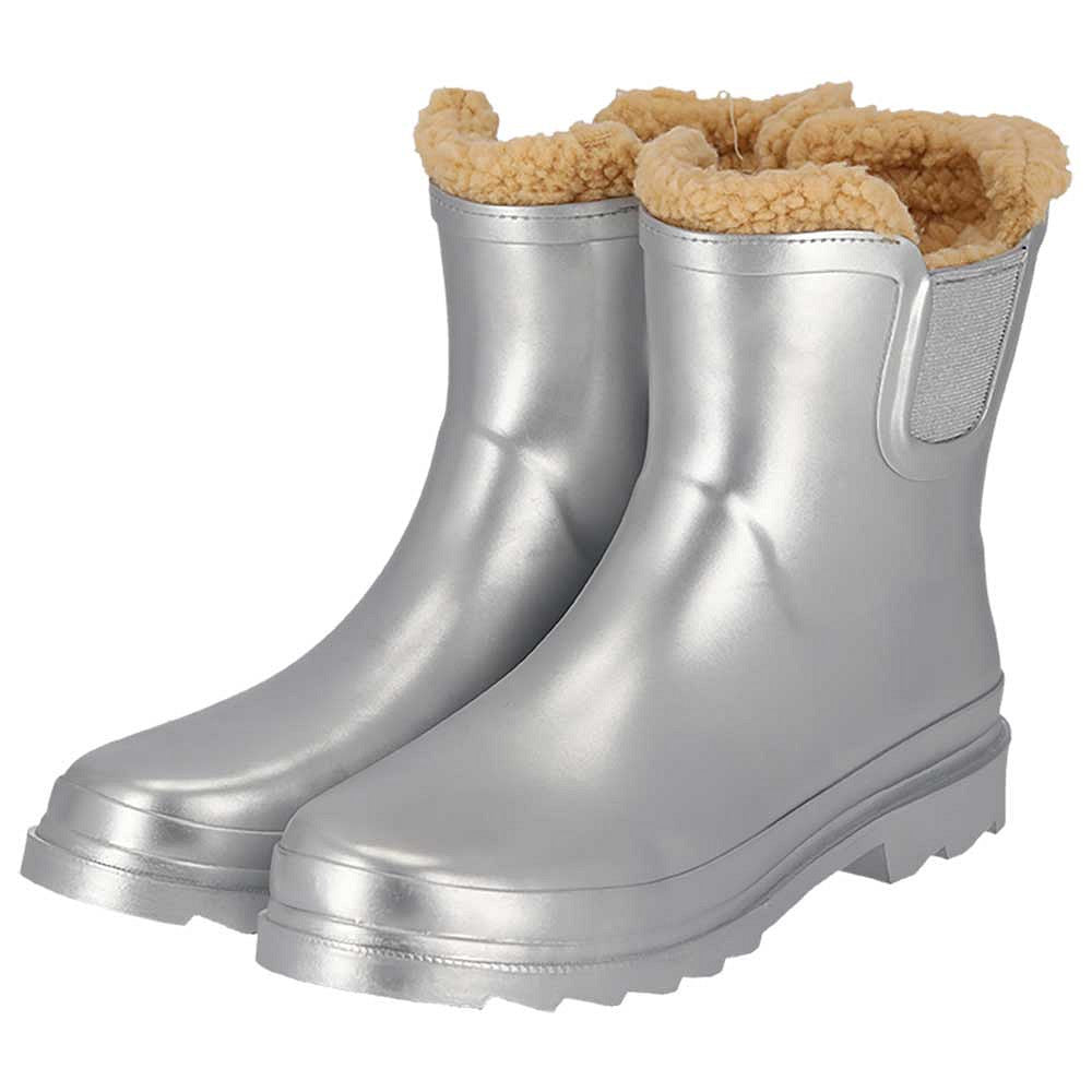 XQ dames chelsea regenlaarzen met bontje in zilver metallic, zijaanzicht