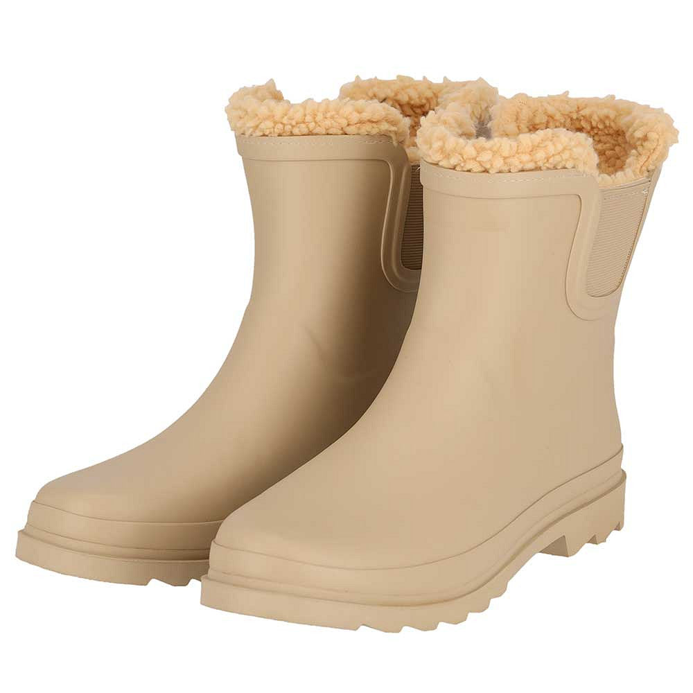 XQ dames chelsea regenlaarzen met bontje in beige, zijaanzicht