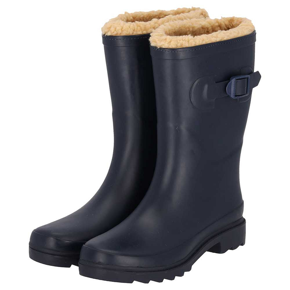XQ dames regenlaarzen met bont navy, zijaanzicht