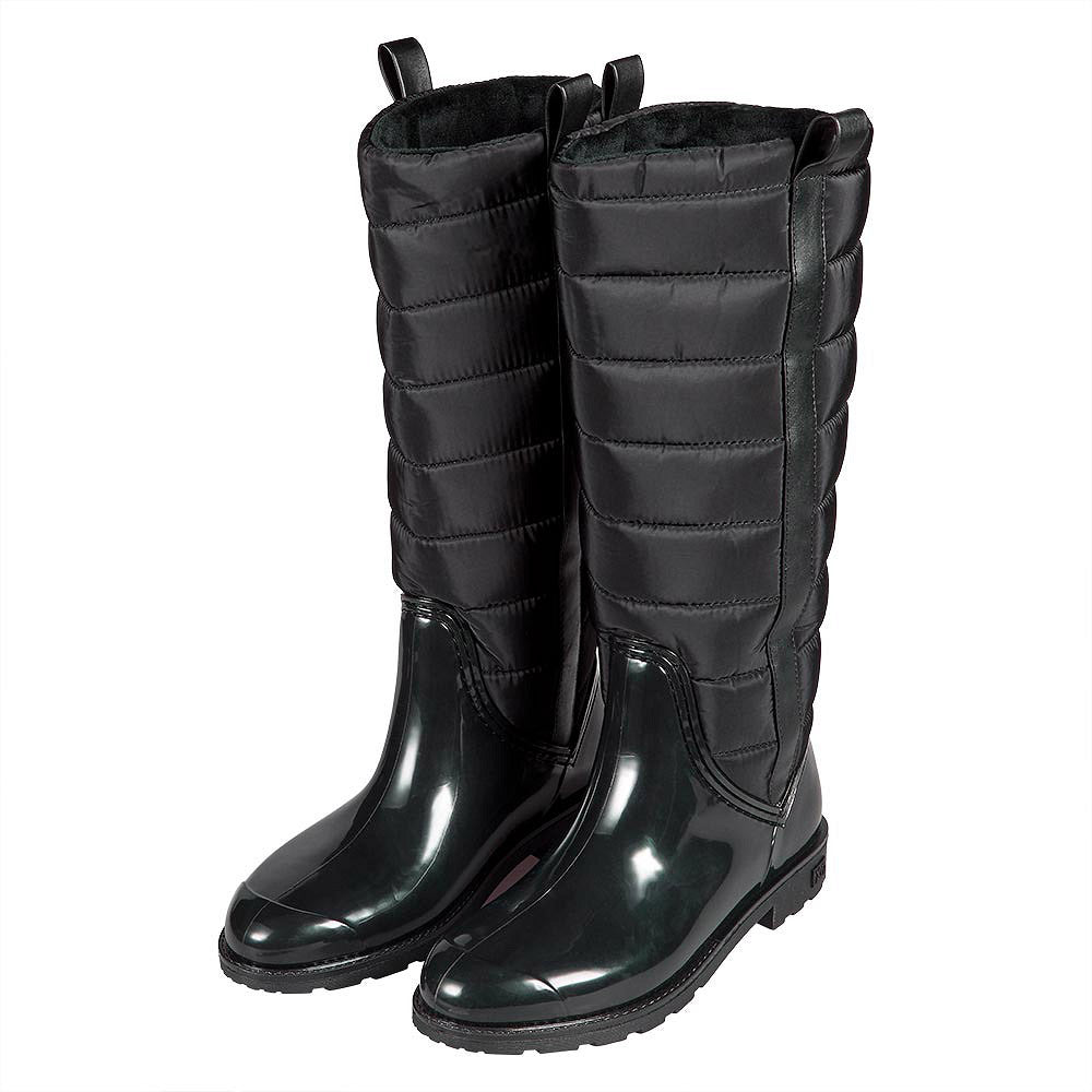 XQ dames regenlaarzen gewatteerd met fleecevoering in zwart, zijaanzicht