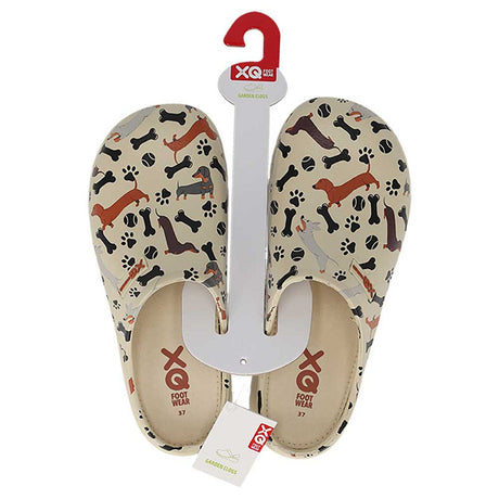 aterafstotend materiaal van XQ dames tuinklompen met teckel design