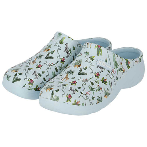 XQ tuinklompen met safari print blauw