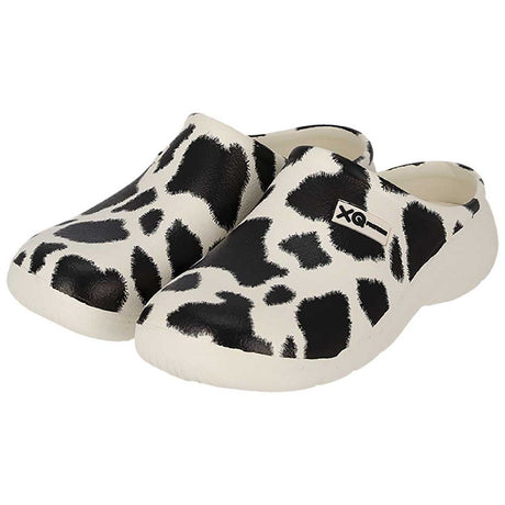 XQ dames tuinklompen met vrolijke koeienprint voor buitenleven liefhebbers