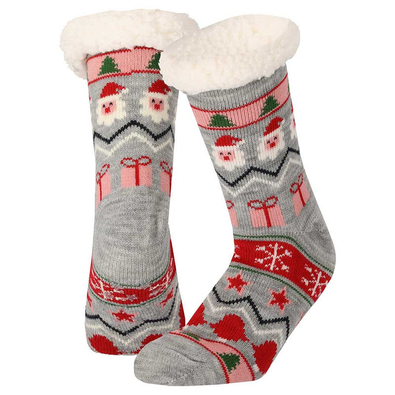 Apollo dames x-mas sokken in grijs met feestelijke kerstprints voor warme voeten tijdens de kerstdagen