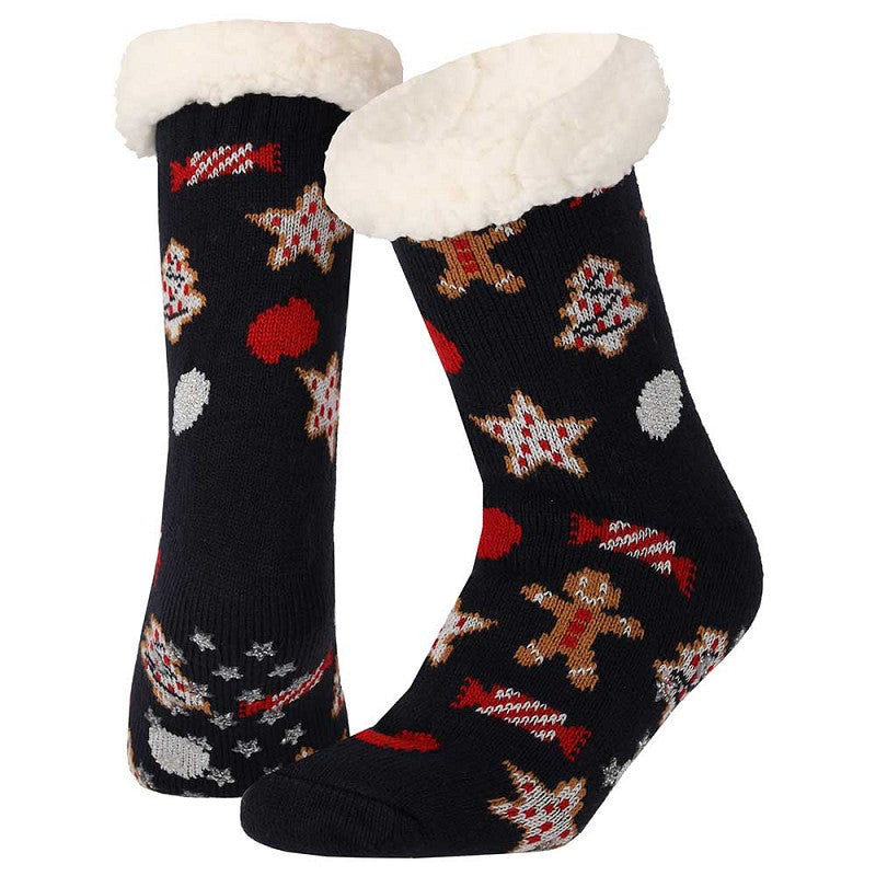 Zijaanzicht Apollo kerst sokken in blauw toont de feestelijke designs en comfortabele pasvorm