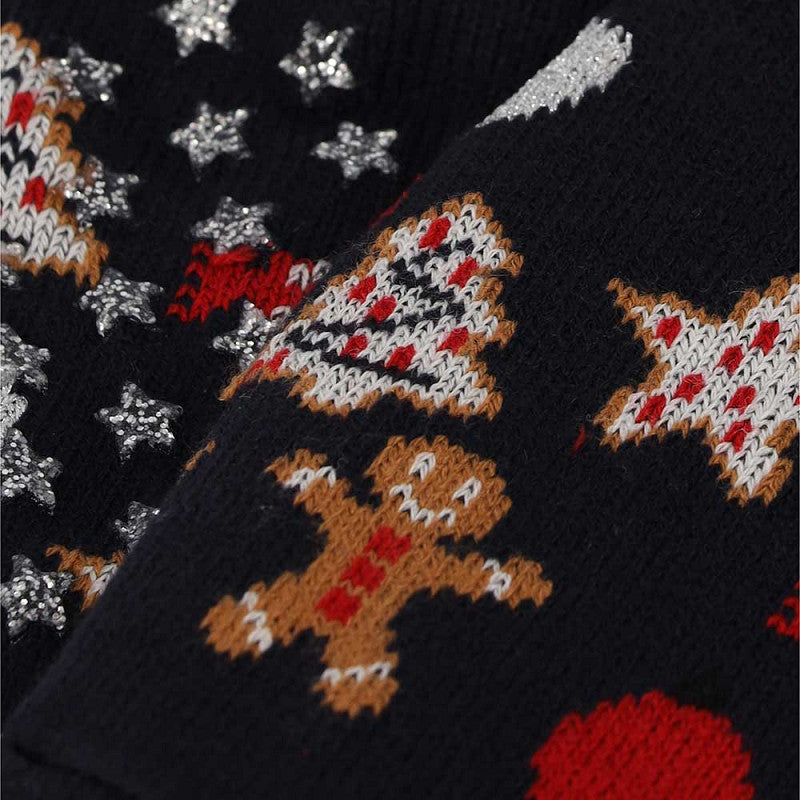 Close-up van de vrolijke kerstprint op blauwe Apollo dames x-mas sokken