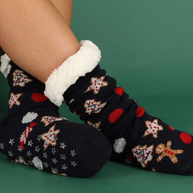 Apollo dames x-mas sokken in blauw met feestelijke kerstprints voor warme voeten tijdens de kerstdagen