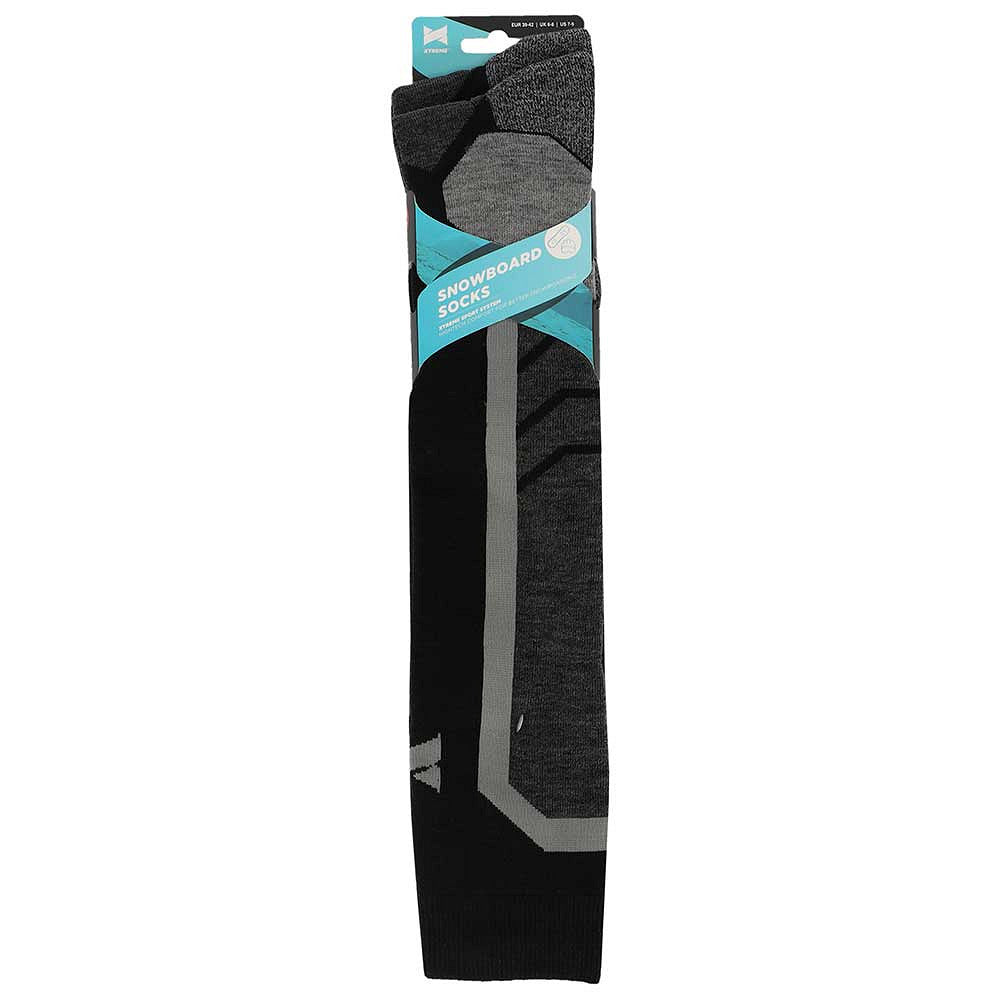 Zijaanzicht Xtreme snowboard sokken blauw toont de hoge schacht en anatomische pasvorm
