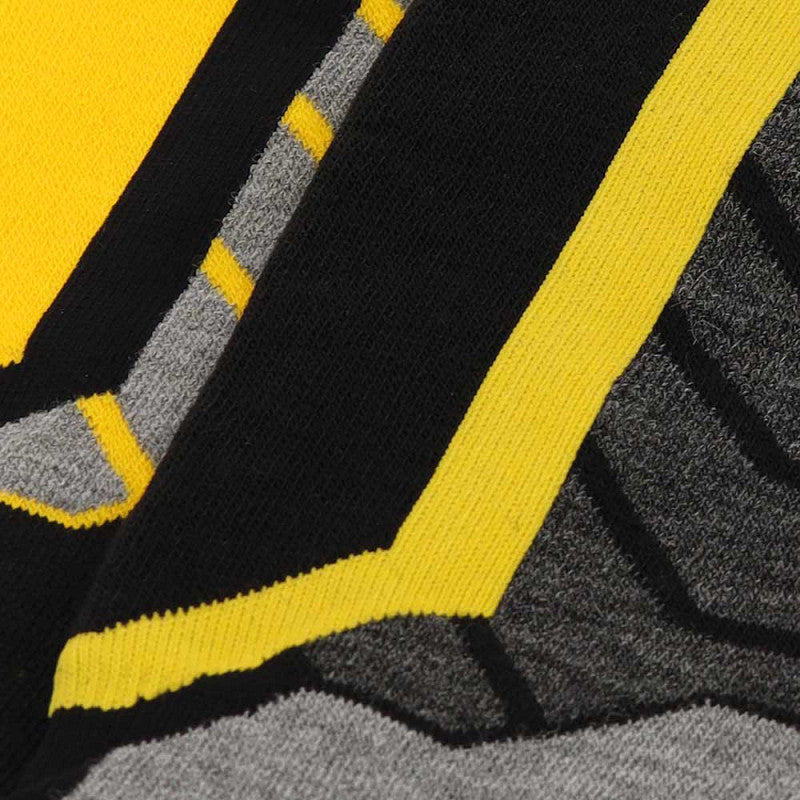 Close-up verstevigde hiel en teen van Xtreme Snowboard sokken grijs geel