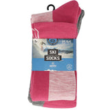 Close-up van gepolsterde zones in Apollo roze skisokken voor extra comfort