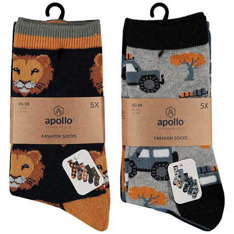 Apollo kinder safari sokken met vrolijke dierenprints van olifanten, giraffen en leeuwen voor kindervoeten