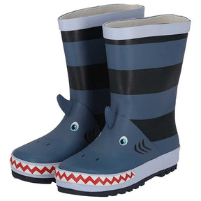 XQ kids rubber regenlaarzen met stoer haaidesign in blauwe tinten