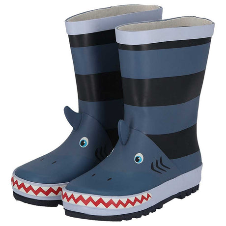 XQ kids rubber regenlaarzen met stoer haaidesign in blauwe tinten