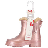 XQ kinder chelsea regenlaarzen met teddyvoering in roze metallic
