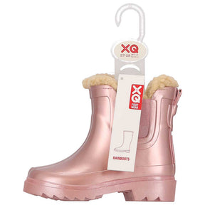 XQ kinder chelsea regenlaarzen met teddyvoering in roze metallic