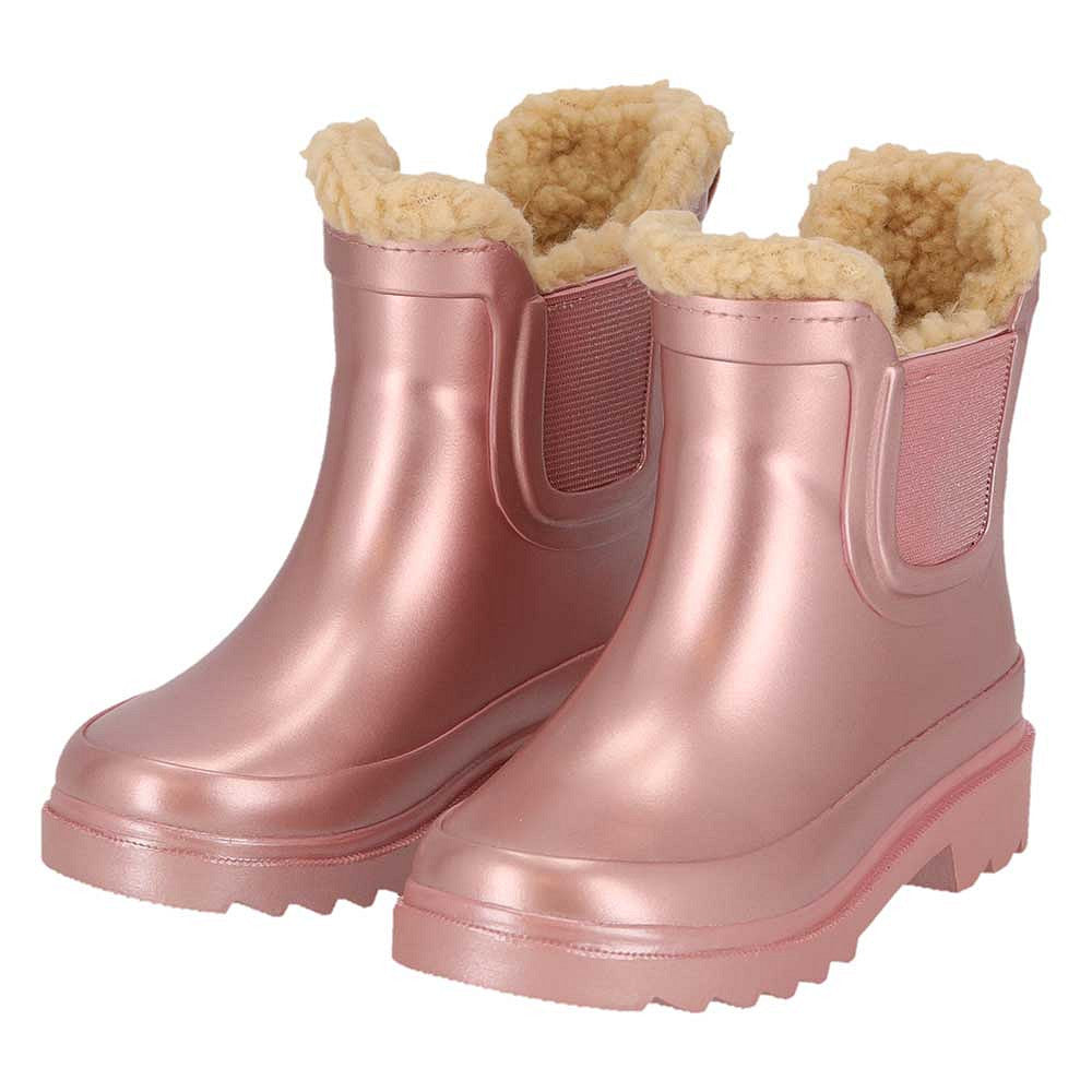 XQ kinder chelsea regenlaarzen met teddyvoering in roze metallic, zijaanzicht