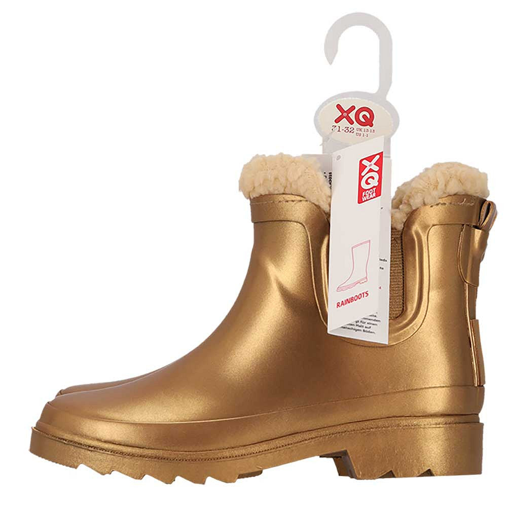 XQ kinder chelsea regenlaarzen met teddyvoering in goud metallic