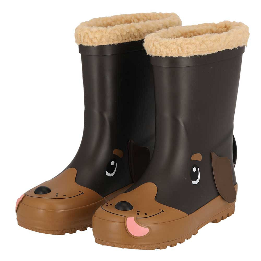 XQ kinder regenlaarzen 3D dieren met voering in teckel, zijaanzicht