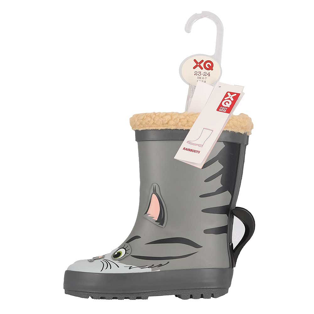 XQ kinder regenlaarzen 3D dieren met voering in poes