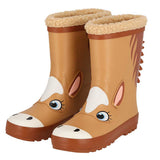 XQ kinder regenlaarzen 3D dieren met voering in paard, zijaanzicht