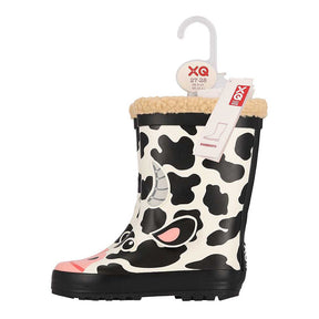 XQ kinder regenlaarzen 3D dieren met voering in koe